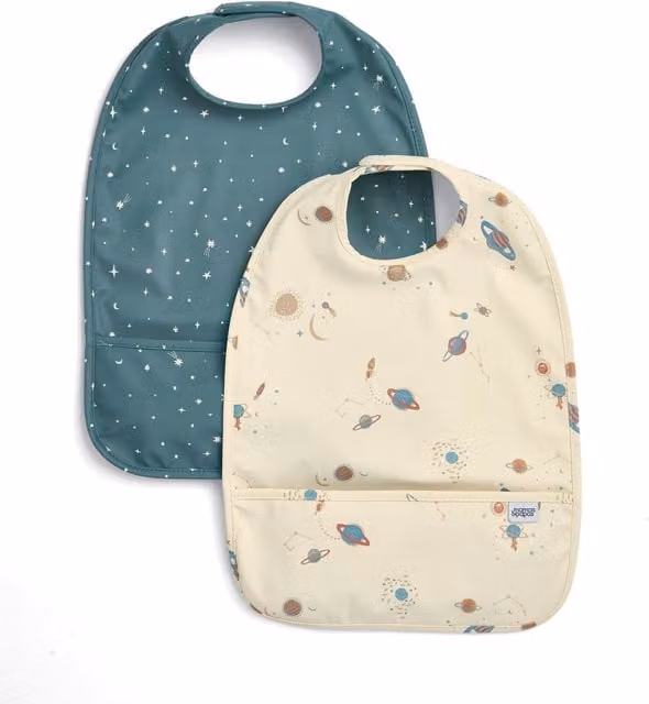 Mamas & Papas Rocket Space Scoop Bibs, 2 Pack, Blue and Multicolour