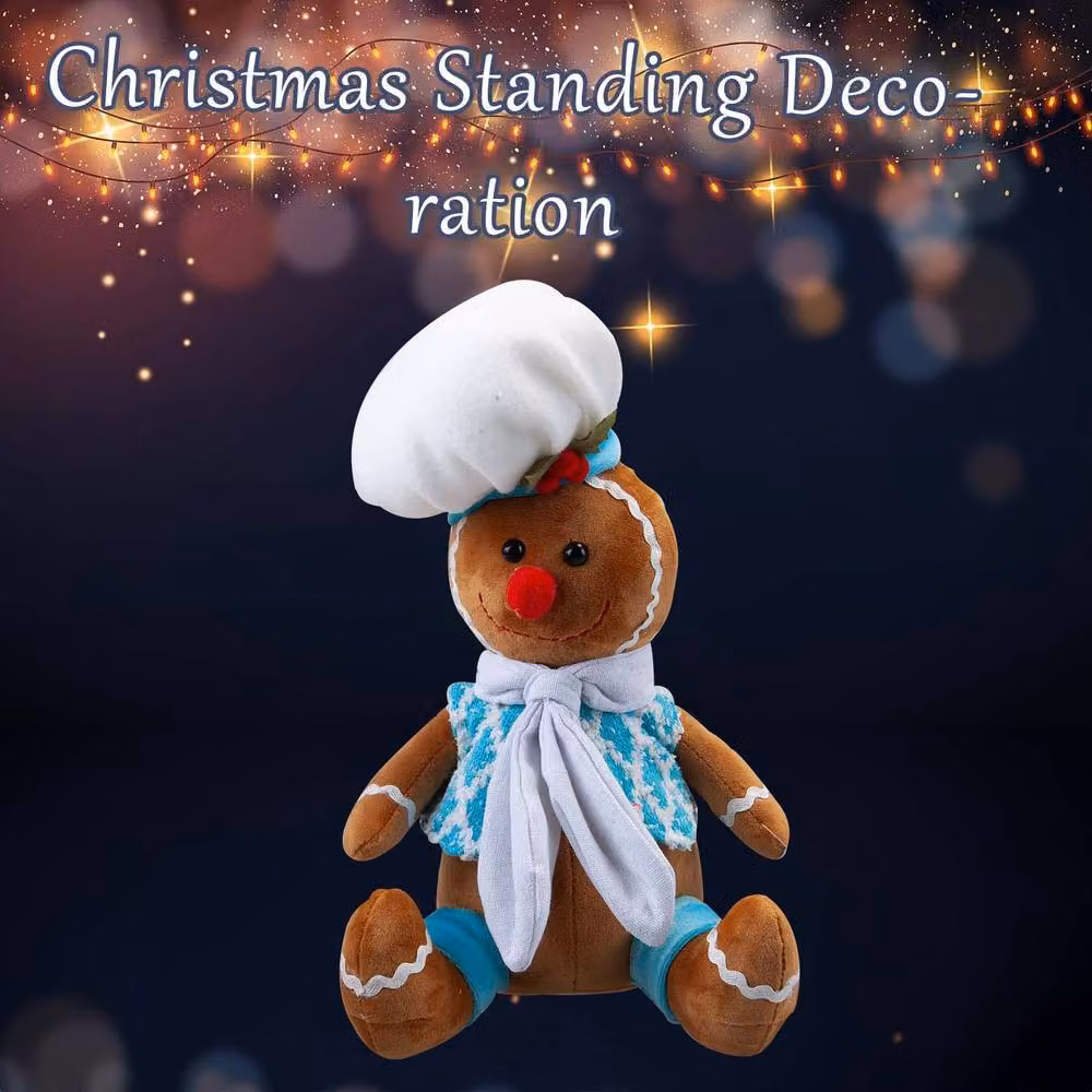 VFM e-Store Christmas Sitting Gingerbread Tabletop Decoration, Blue and Multicolour, W: 28 cm, H: 18 cm – 3