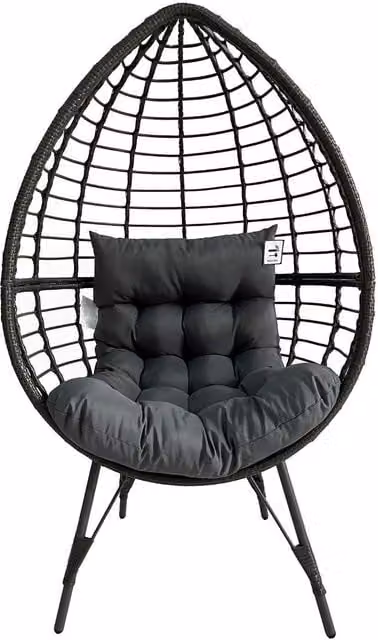 FURNITURE ONE Rattan Standing Egg Chair with Removable Water-Resistant Cushions and Metal Frame in Grey