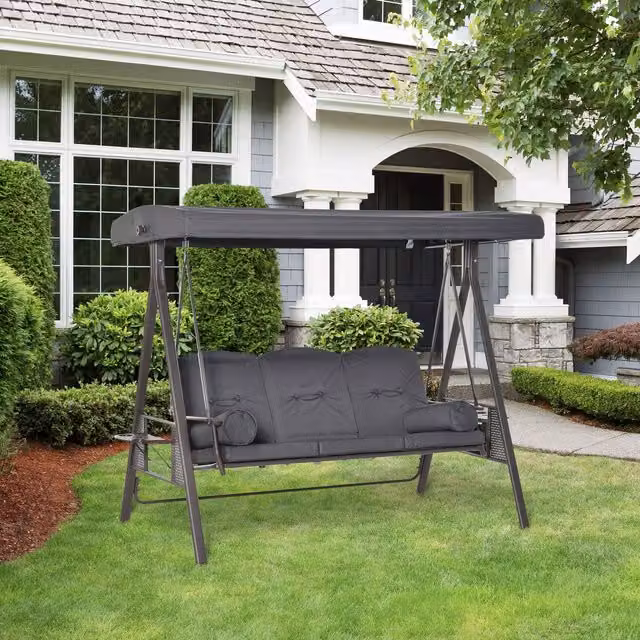 Outsunny 3 Seat Modern Garden Swing Chair with Sun Canopy and Cushions in Grey