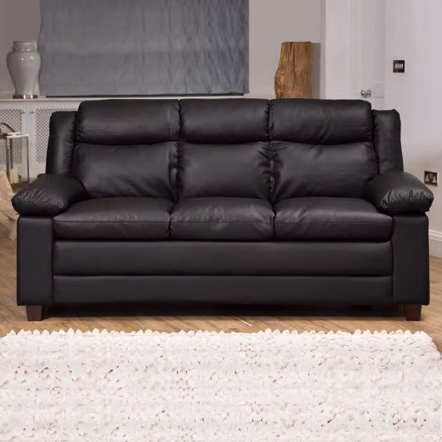 Artemis Home Standish 3 Seat Sofa in Black Synthetic Leather with Solid Wood Frame