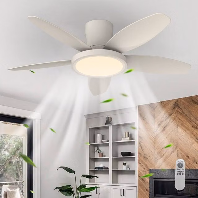 NIVOR 42 Inch Low Profile LED Ceiling Fan with Light and Remote Control, White