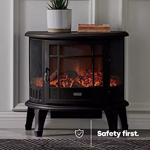 LIVIVO Panoramic Electric Log Fire Effect Heater with 1800W Heat Power and LED Lighting, Black – 6