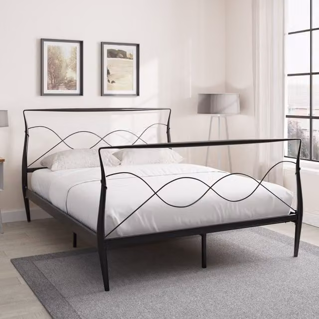 GFW Rimini Modern Metal Bedstead in Black, W/D/H: 180 x 200 cm