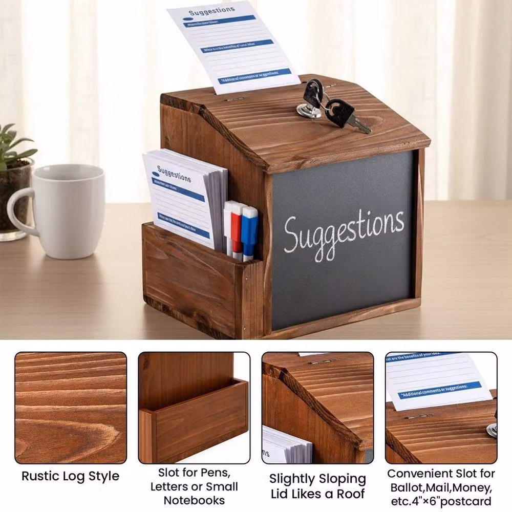 Havendro Brown Wooden Wall Mount Lockable Suggestion Box with Chalkboard – 4