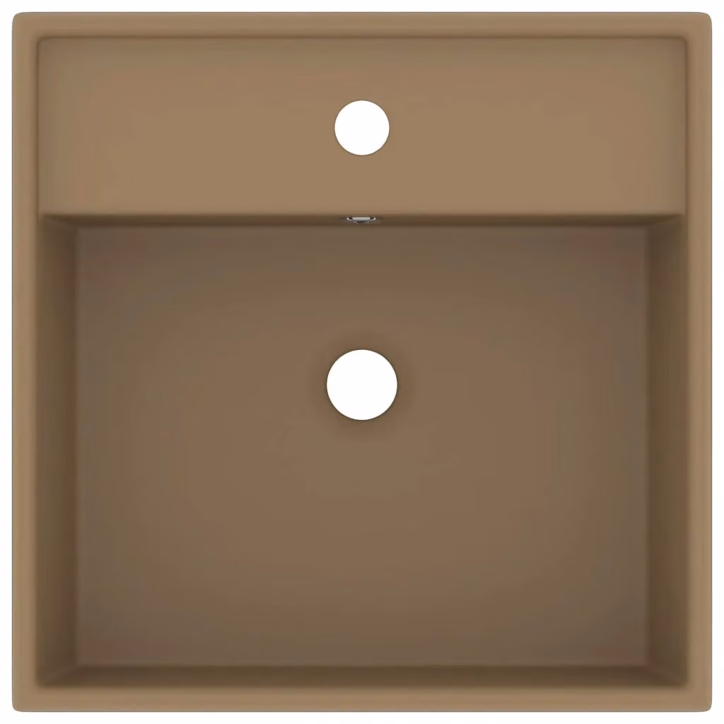 Berkfield Home Luxury Square Ceramic Countertop Basin with Overflow in Matt Beige, W: 41 cm, D: 41 cm, H: 15 cm – 2
