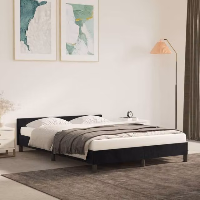 Berkfield Home Super King Velvet Upholstered Bed Frame with Headboard, Black, W: 180 cm, D: 200 cm