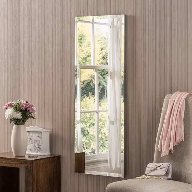 Yearn Minimalist Bevelled Full Length Hanging Wall Mirror in Silver