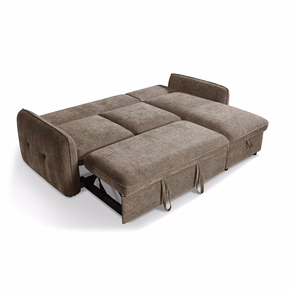 Furnishings For Less UK Seattle L Shaped 4 Seater Fabric Corner Sofa Bed in Brown, W: 236 cm, D: 89 cm, H: 97 cm – 2