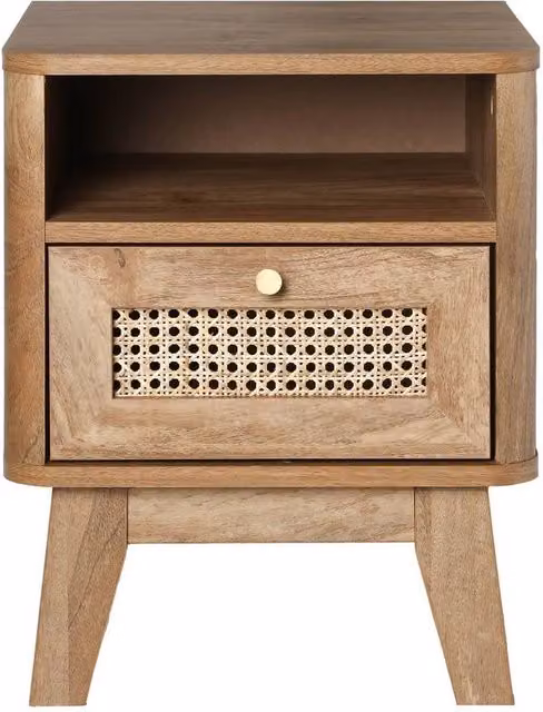 CALICOSY Bedside Table with Rattan Front and 1 Drawer in Light Brown, Width: 39 cm – 1