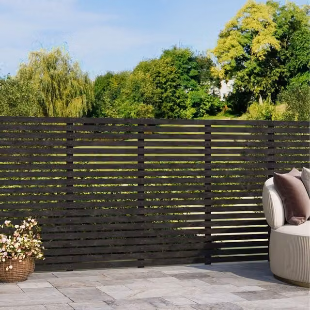 Komore Semi-Transparent Grey Solid Pine Wood Garden Fence Board, Height: 120 cm