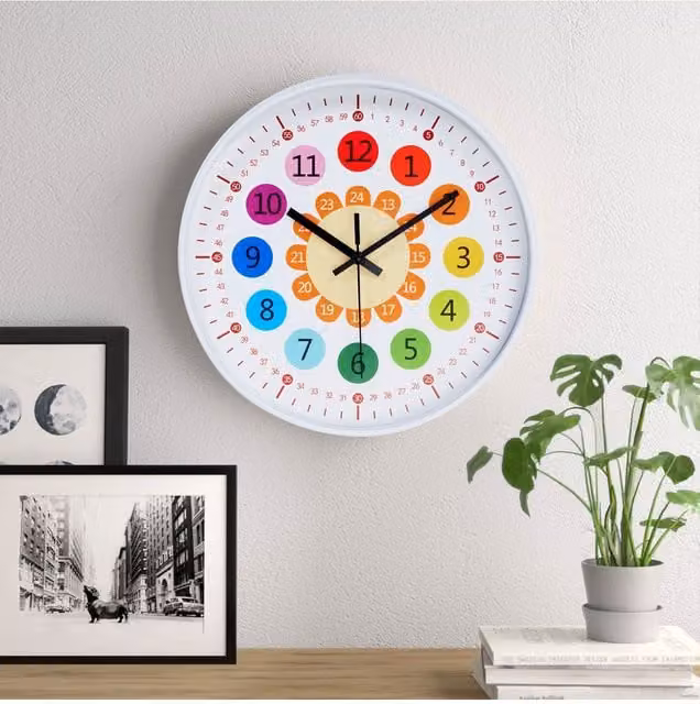 Living and Home Multicolour Round Analog Quartz Wall Clock, Diameter: 30.48 cm
