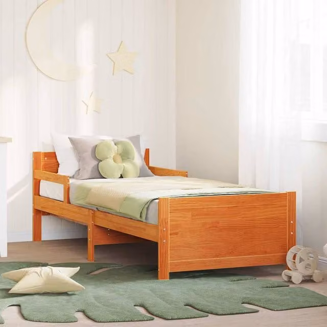 Berkfield Home Modern Pine Bed Frame with Headboard in Wax Brown, W/D/H: 80 x 200 cm – 1
