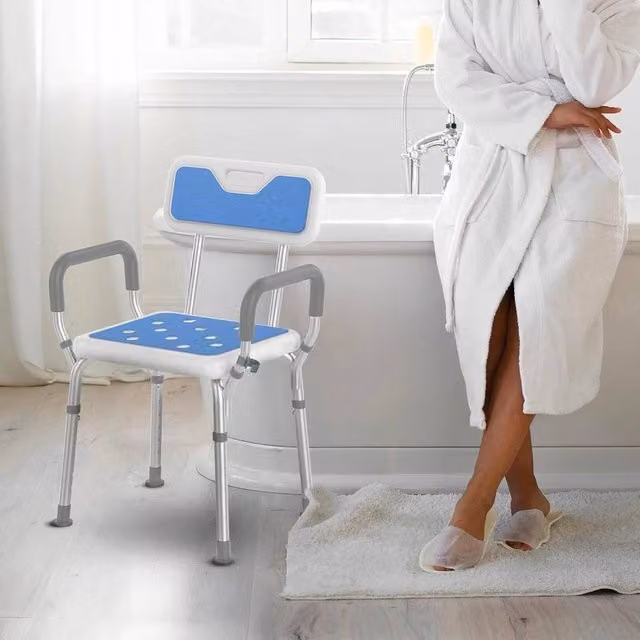 Kelvenix Blue Bathroom Shower Stool with Height Adjustable Non-Slip Legs