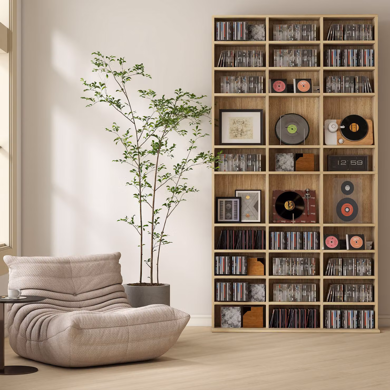 HOMCOM Modern Brown Wood CD Storage Unit with Adjustable Shelves and Media Compartments, W: 102 cm, H: 195 cm – 4