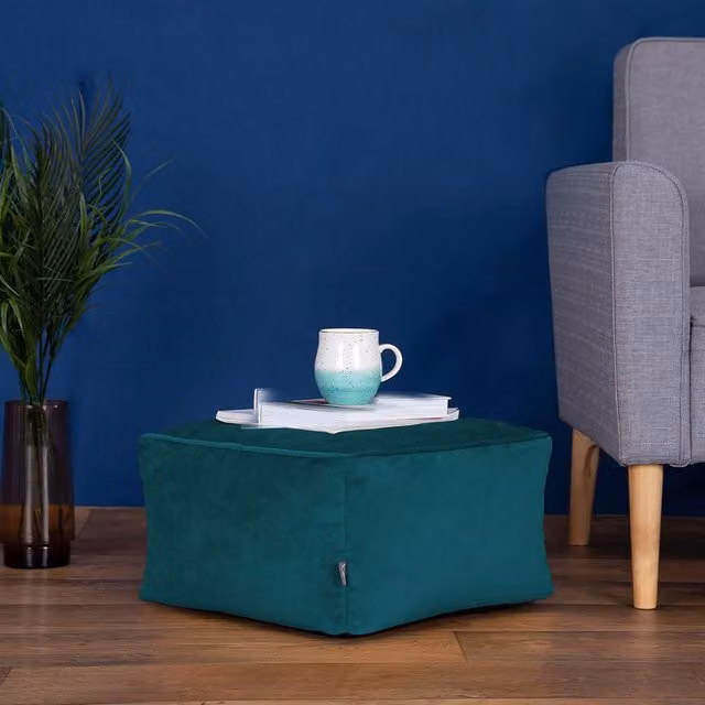 icon Amara Square Velvet Bean Bag Footstool in Petrol Blue – 2