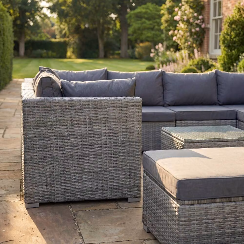 Artemis Home Oliena 10 Seat Modular U-Shape Garden Furniture Set in Grey Polyrattan with Upholstered Cushions – 2