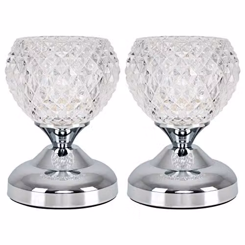 ValueLights Set of 2 Modern Silver Chrome and Glass Dimmable Touch Table Lamps
