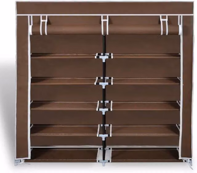 Berkfield Home Fabric Shoe Cabinet with Roll Shutter and Integrated Seat, Brown, W/D/H: 115 x 28 x 110 cm – 1