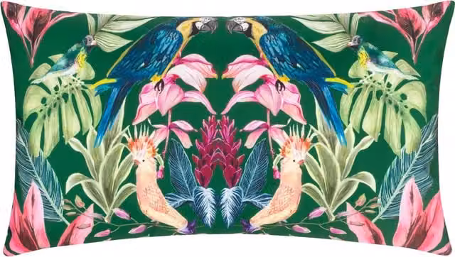Terrys Floral Animal Print Rectangular Outdoor Filled Cushion, Green, W: 50 cm, H: 30 cm, D: 30 cm