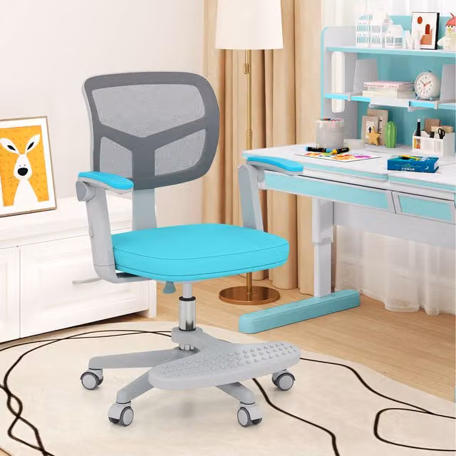 COSTWAY Green Fabric Kids Task Chair with Armrests and Swivel Castors