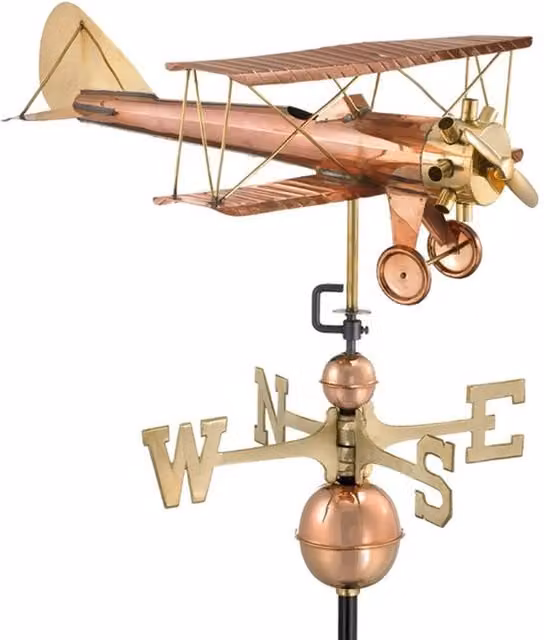 Good Directions Farmhouse Copper Biplane Weathervane in Black and Bronze, H78 x W58 x L56 cm