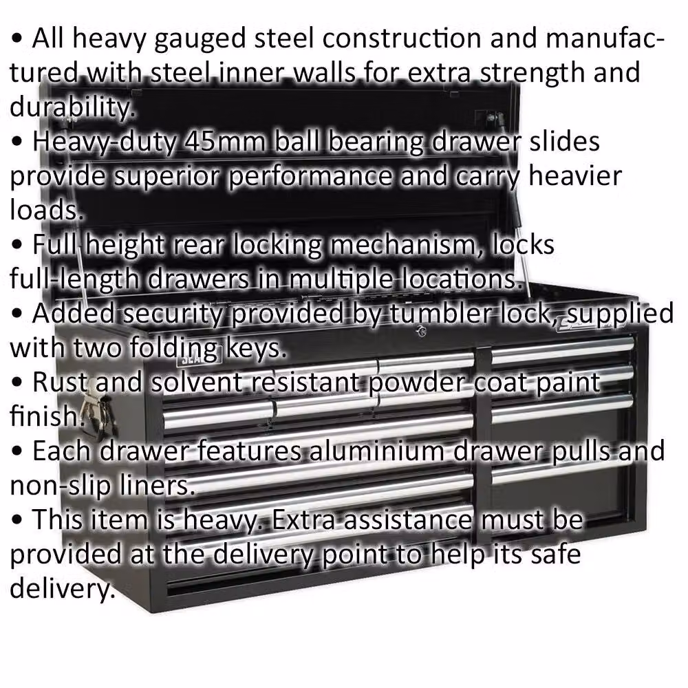 Loops 14 Drawer Lockable Tool Chest Storage Cabinet, Black, W: 102.5 cm, D: 43.5 cm, H: 49 cm – 2