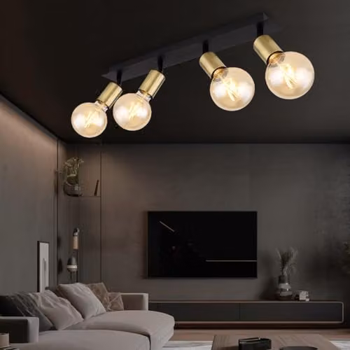 Globo Lighting Retro Metal Ceiling Spotlight in Black and Gold/Brass, 4x E27, L 50 x H 12 cm – 1