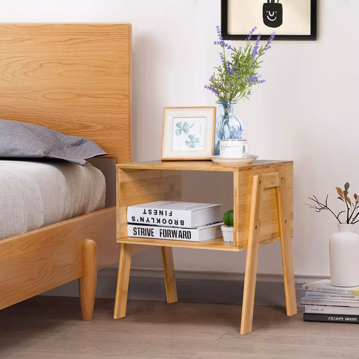 Costway Set of 2 Stackable Bamboo Bedside Tables and Coffee Tables with Storage in Natural – 2