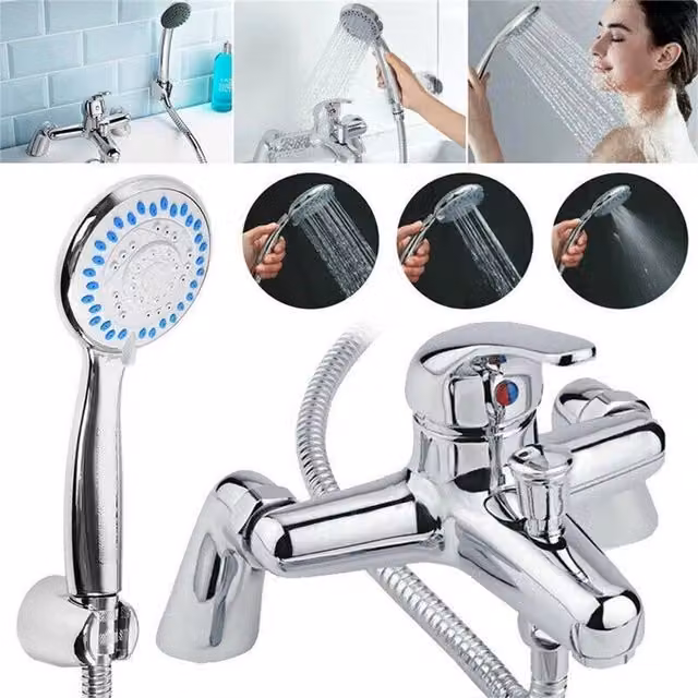 Nordara Silver Chrome Single Lever Bath and Shower Mixer Set with Handheld Hose – 1