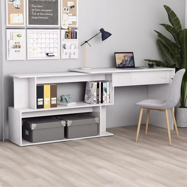 Berkfield Home Modern High Gloss White Corner Desk W/D/H: 200 x 50 x 76 cm – 1