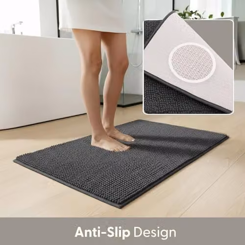 Keplin Non-Slip Microfibre Chenille Bath and Toilet Mat, Grey, W: 50 cm, D: 80 cm – 10