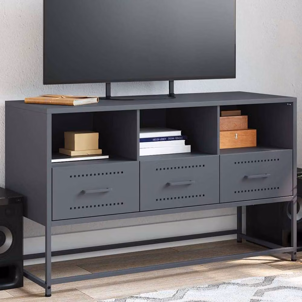 Berkfield Home Anthracite Steel TV Cabinet in Dark Grey, W: 100.5 cm, D: 39 cm, H: 60.5 cm – 2
