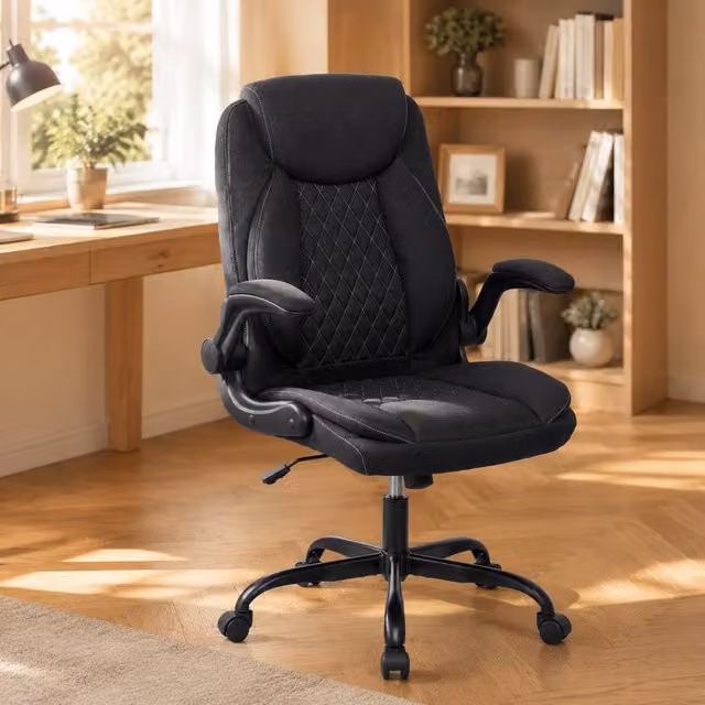 STILVORA Black Fabric Task Chair with Swivel Seat and Armrests for Home Office