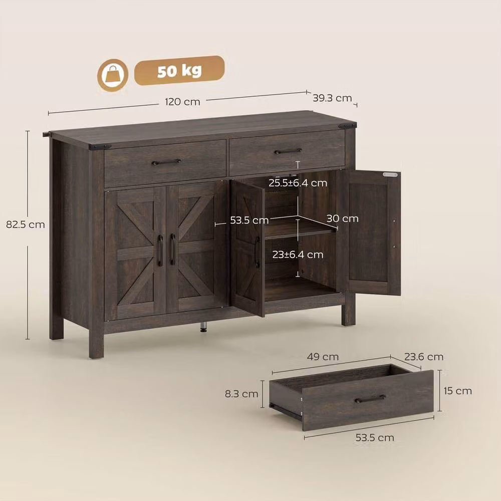 PAWNORA Brown Wood Kitchen Base Cupboard with 4 Hinged Doors and 2 Internal Drawers – 2