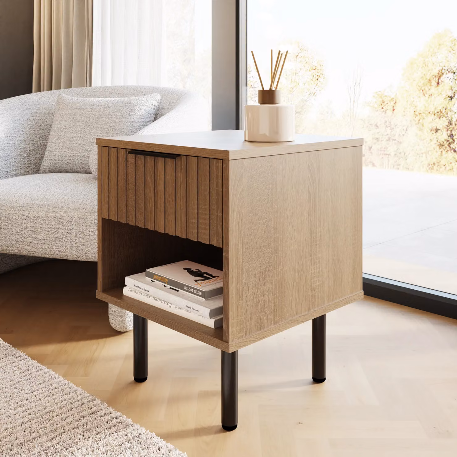 GFW Nervata Oak 1 Drawer Lamp Table – 3
