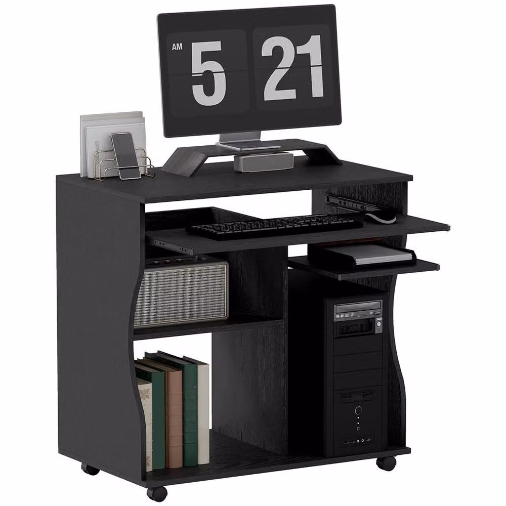 Nordara Black Computer Desk with Keyboard Tray and Shelves, W: 100 cm, D: 80 cm – 3