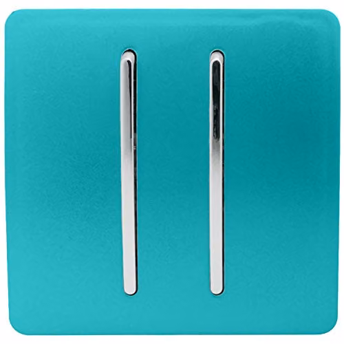 Trendi 2 Gang 2 Way 240V Screwless Raised Front Plate Plastic Artistic Modern Glossy 10 Amp Chrome Rocker Single Electrical Wall Light Switch Bright Teal - ART-SS4BT – 1