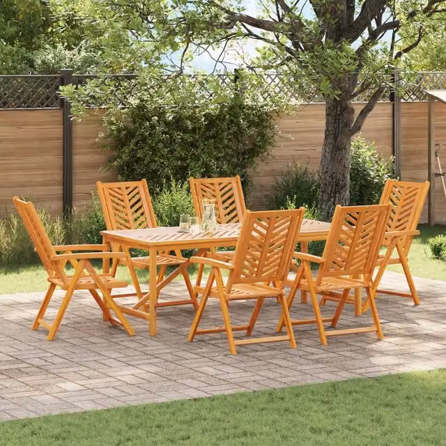 Berkfield Home 7 Piece Rustic Acacia Wood Garden Dining Set in Brown and Multicolour – 1