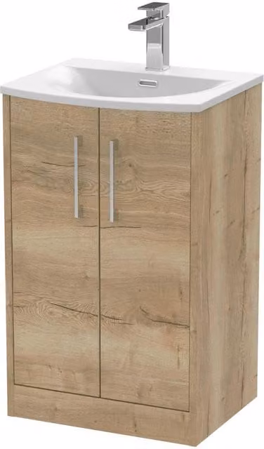 Balterley Winshill Contemporary 2 Door Freestanding Bathroom Vanity Basin Unit in Light Oak Brown, Width: 50 cm – 1