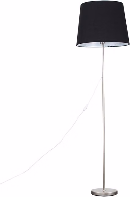 ValueLights Modern Floor Lamp with Extra Large Black Fabric Shade in Brushed Chrome Metal Finish