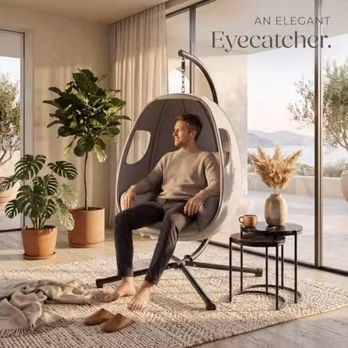 tectake Hanging Egg Chair Anika in Grey with Frame and Extra Thick Cushion – 2