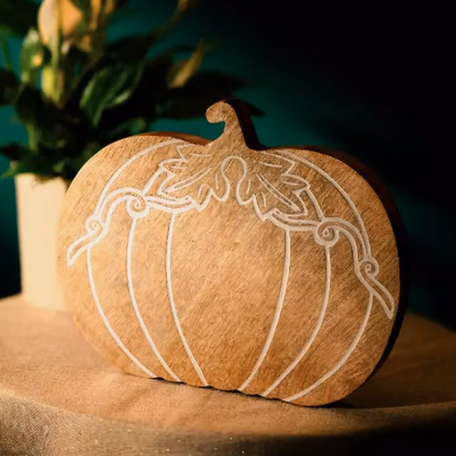 Marco Paul Modern Halloween Pumpkin Wooden Tabletop Ornament in Brown