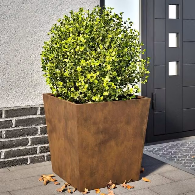 Berkfield Home Garden Corten Steel Planters in Brown, 2 Pack, W/D/H: 50 x 50 x 50 cm