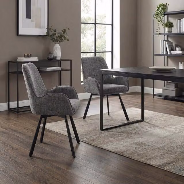 FWStyle Pack of 2 Modern 360 Degree Swivel Dining Chairs in Grey Fabric