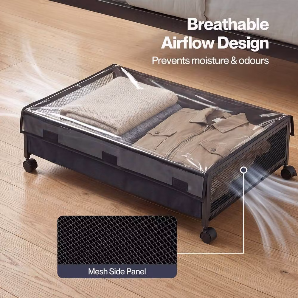 KORVIXA Black and Transparent Underbed Storage Boxes with Lids – 2