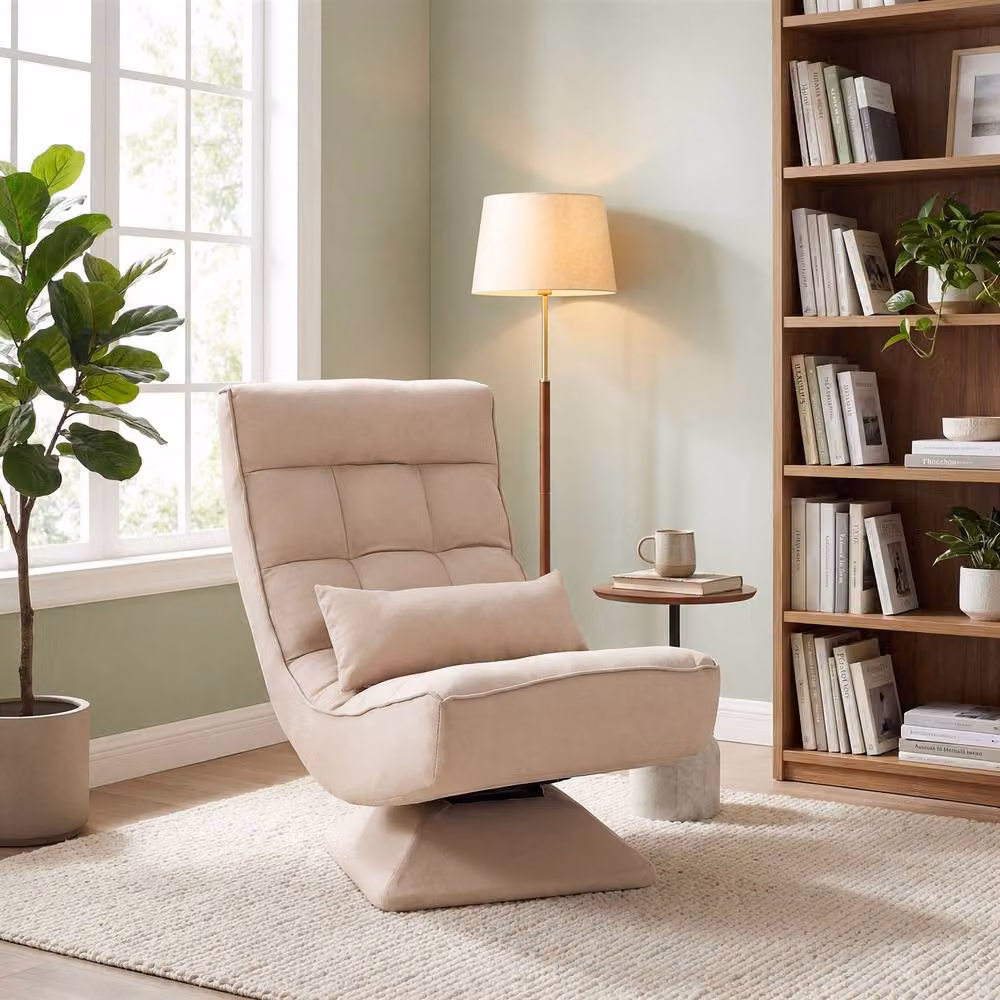 Costway 4-Position Adjustable Floor Lounge Chair with 360 Degree Swivel Base in Beige – 4