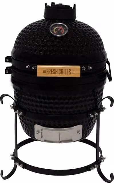Fresh Grills Kamado Charcoal BBQ Grill with Thermometer, Black