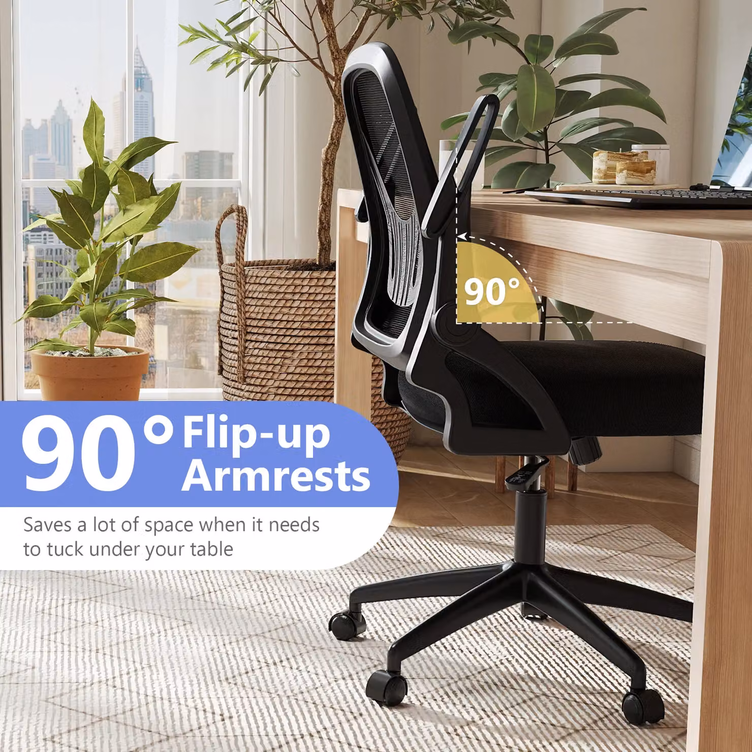 Gymax Black Fabric Swivel Mesh Office Chair with Adjustable Height and Flip-up Arms – 7