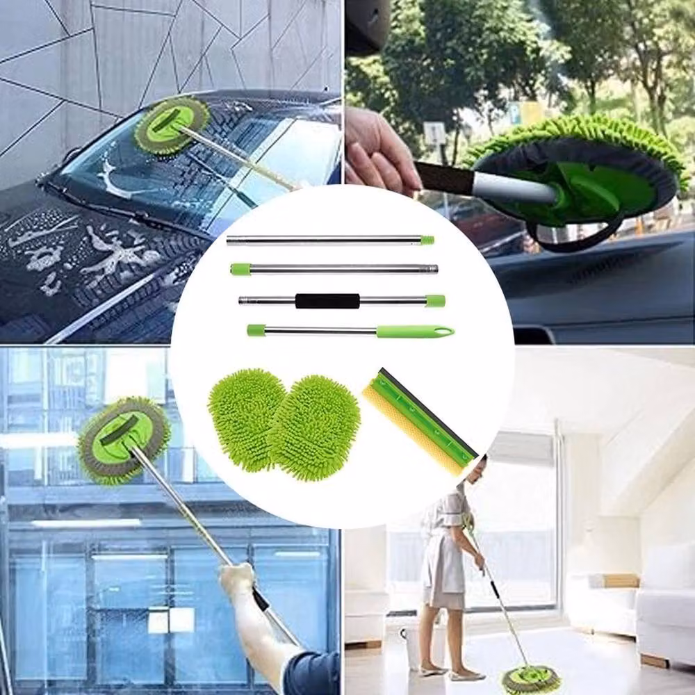 Vogrex Green Microfibre Car Cleaning Mop Wash Kit with Telescopic Handle and Scraper – 2